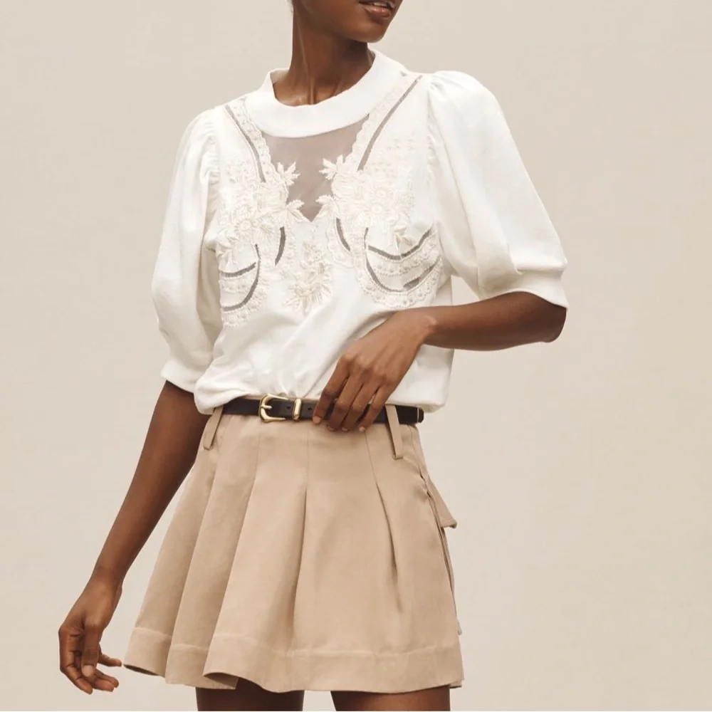 *Anthropologie puff Sleeve Embellished Elbow Sleeve Sweatshirt